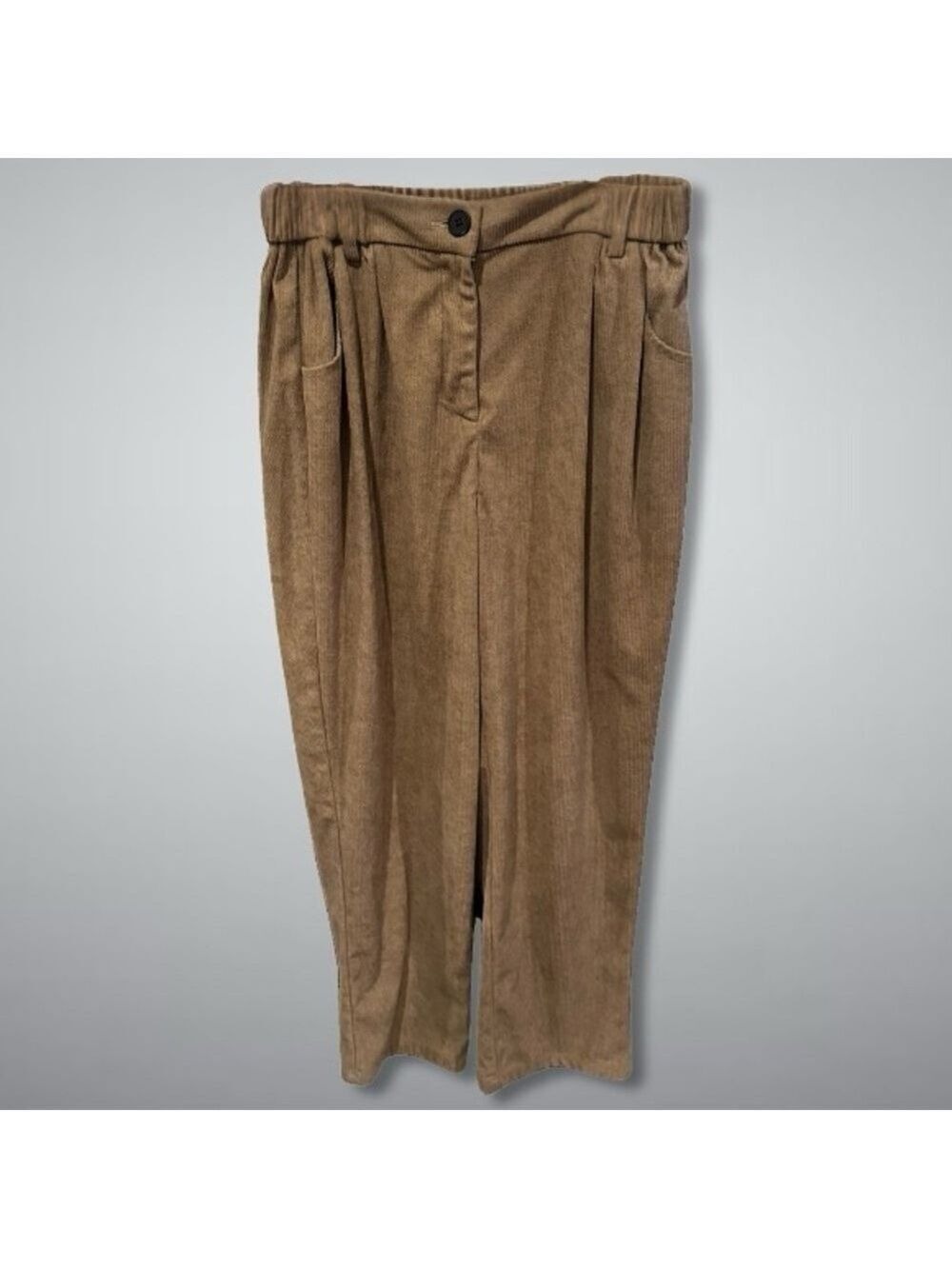 Women's Brown Corduroy Pants Elastic Waist, Size L